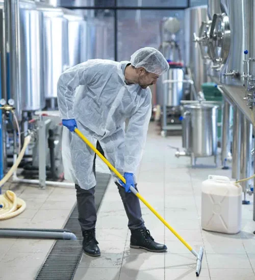 Mopping a commercial kitchen floor